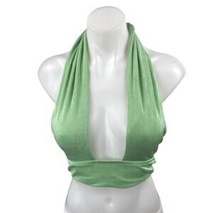 Princess Polly Green Sleeveless Plunge Neck Halter Backless Crop Tank Top Size 0